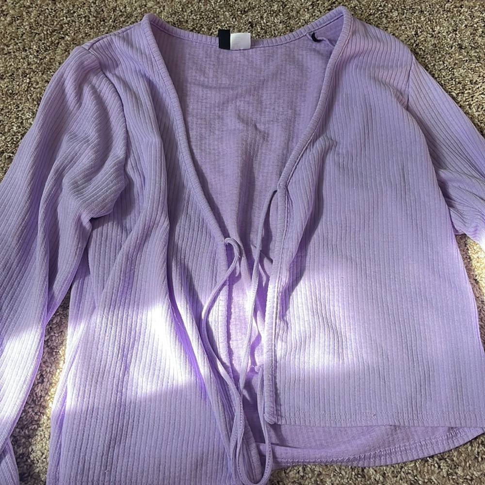 purple cardigan!!